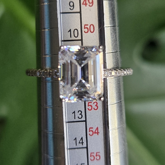 Emerald Cut Moissanite Ring – 925 Sterling Silver Pavé Band – Size 6 – 3ct - Picture 4 of 14